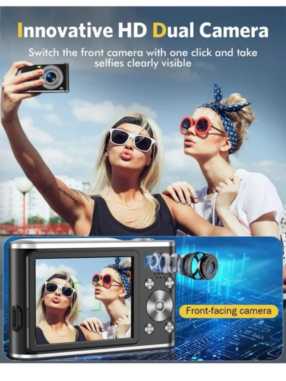 Digital Camera Auto Focus FHD 4K Vlogging with dual Camera